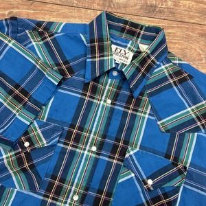 Ely Cattleman Men Medium Blue Multicolor Plaid S/S‎ Pearl Snap Rodeo Western
